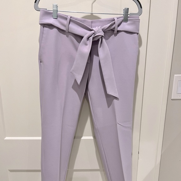 LOFT lilac stretch cropped pants with tie belt - Picture 2 of 6